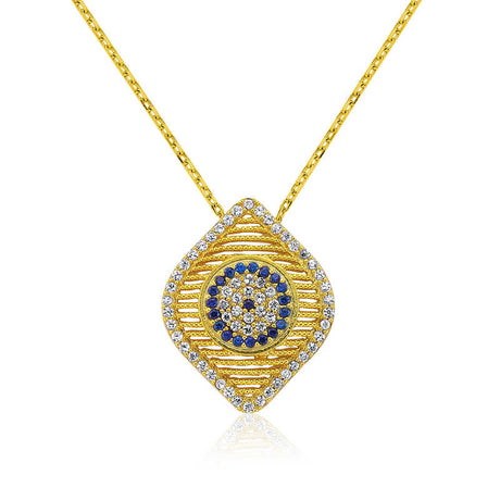 Necklace - Gold-Tone Blue & White Stone Evil Eye Pendant