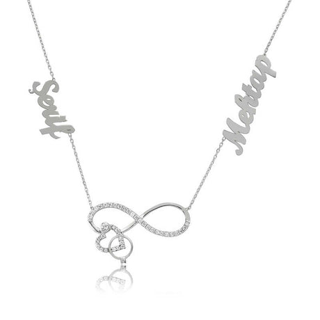Sterling Silver Personalized Infinity Heart Name Necklace with CZ