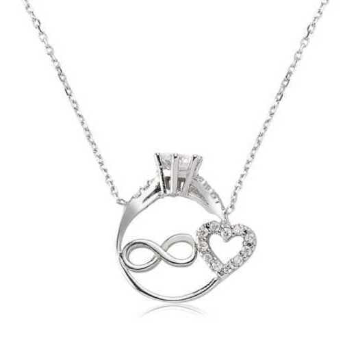 Sterling Silver Zircon Solitaire Ring & Infinity Heart Necklace
