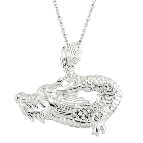 Sterling Silver Statement Necklace - Intricate Dragon Pendant