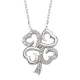Necklace - Sterling Silver Zirconia Sparkling Clover Heart Pendant