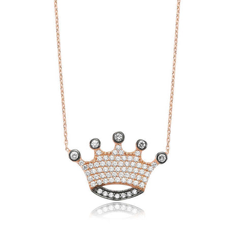 Necklace - Sparkling Rose Gold-Tone Queen Crown Pendant