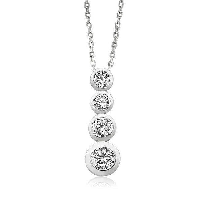 Necklace - Sterling Silver Graduated Bezel Set Four Stone Pendant
