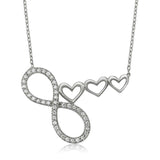 Sterling Silver Infinity & Three Hearts Necklace - Pavé CZ Design