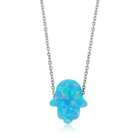 Necklace - Blue Opal Hamsa Hand Protection Charm