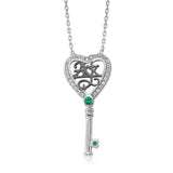 Necklace - Sterling Silver Emerald & Zircon Love Script Key