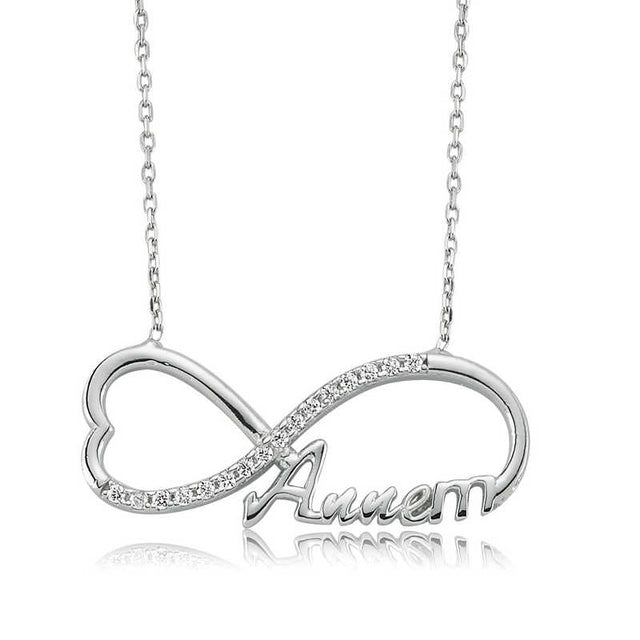 Sterling Silver Infinity Heart 'Annem' Name Necklace with Sparkling Zirconia