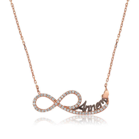 Necklace - Rose Gold Plated Sterling Silver Infinity 'Annem' Script with Sparkling Stones