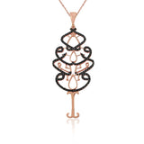 Necklace - Rose Gold Tone Black Stone Ornate Scrollwork Pendant