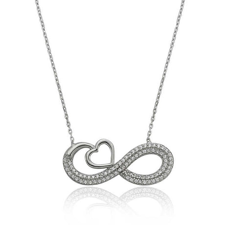 Sterling Silver Infinity Heart Necklace - Sparkling Clear Stone Design