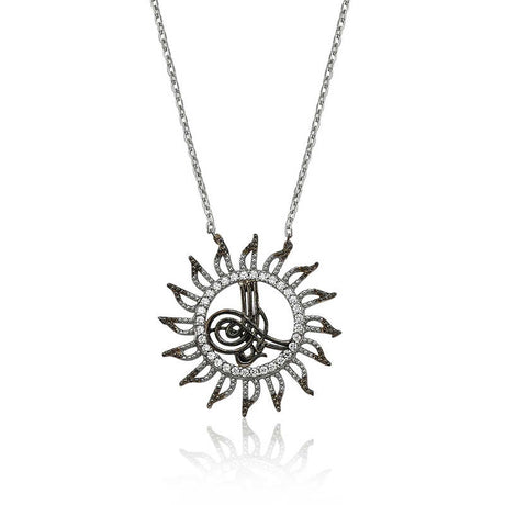 Sterling Silver Sun & Tughra Necklace - Sparkling Statement
