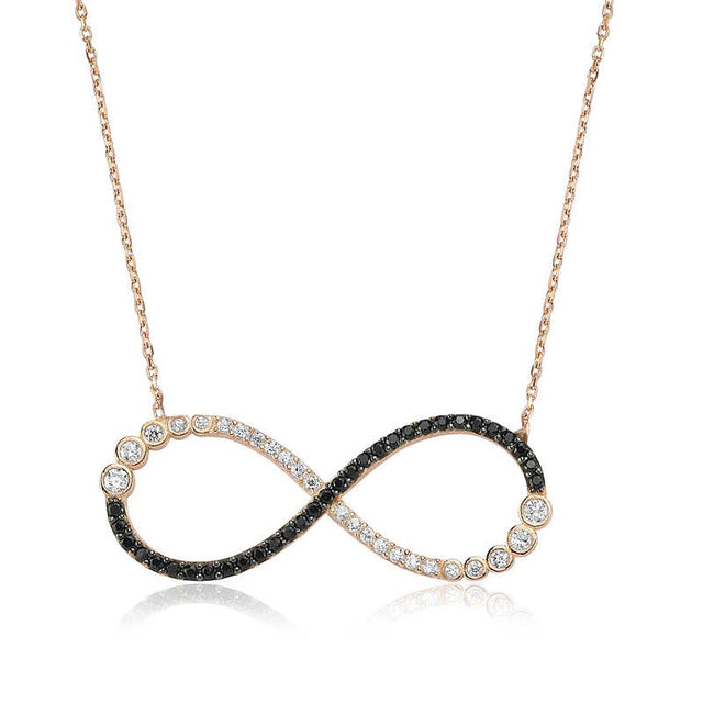 Rose Gold-Tone Infinity Necklace - Two-Tone White & Black Stone Pave