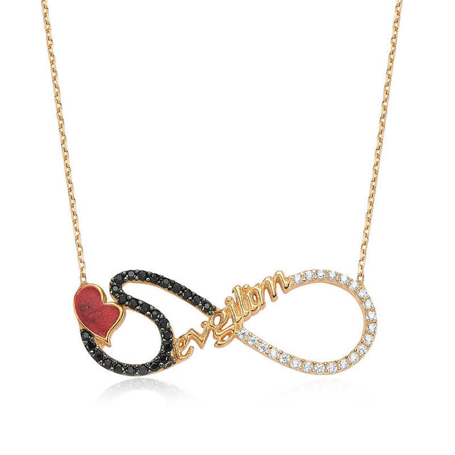 Necklace - Gold-Tone Infinity 'My Love' Script with Zirconia & Heart