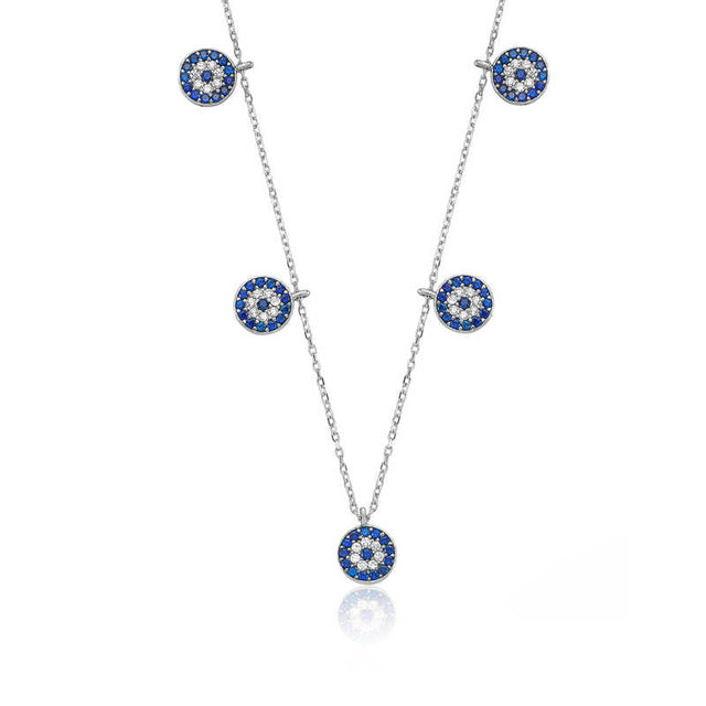 Necklace - Dainty Silver-Tone Cubic Zirconia Evil Eye Charm