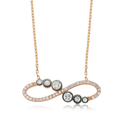 Necklace - Rose Gold Tone Infinity Pendant with Sparkling Stones