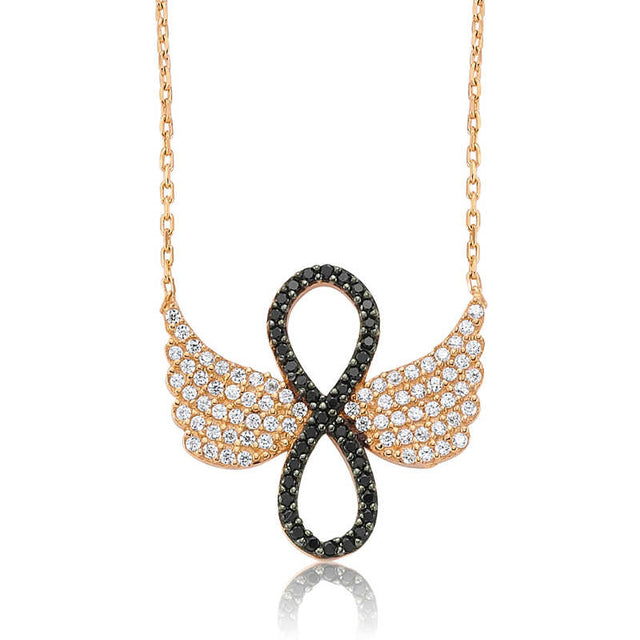 Necklace - Rose Gold Plated Sterling Silver Angel Wing Infinity
