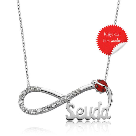 Sterling Silver Personalized Infinity Name Necklace with Ladybug & CZ