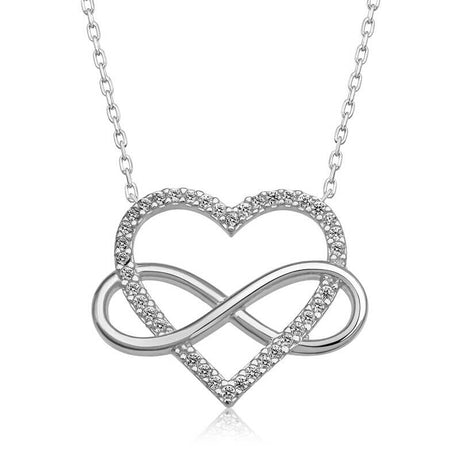 Sterling Silver Heart Infinity Necklace with Sparkling CZ Stones
