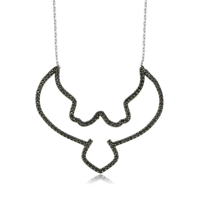 Necklace - Sterling Silver Black Zircon Flying Eagle Outline