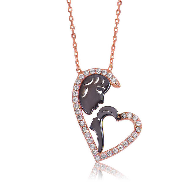 Necklace - Rose Gold Plated Sterling Silver Mother Child Heart