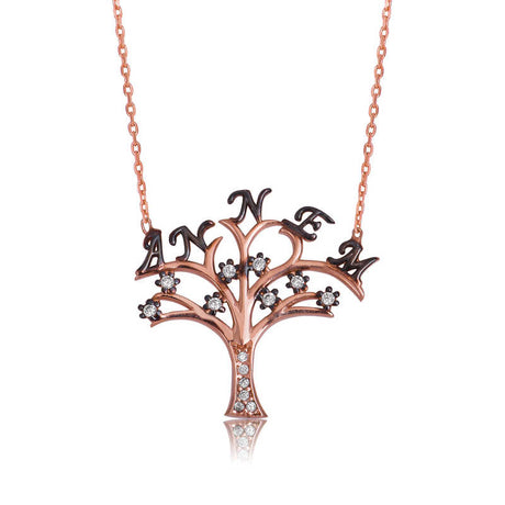 Necklace - Rose Gold Plated Sterling Silver 'My Mother' Tree of Life with CZ