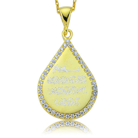 Gold-Tone Teardrop Nazar Duasi Necklace with Zirconia Accents