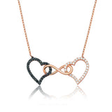 Sterling Silver Interlocking Hearts Infinity Necklace - Rose Gold & Black Zirconia