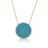 Necklace - Rose Gold Plated Sterling Silver Turquoise Pave Disc