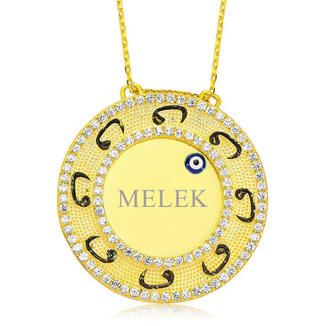 Gold-Tone Personalized Name Necklace with Vav, Zirconia & Evil Eye