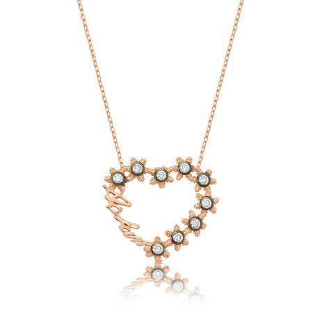 Necklace - Rose Gold Tone 'My Love' Heart with Sparkling Clear Stones