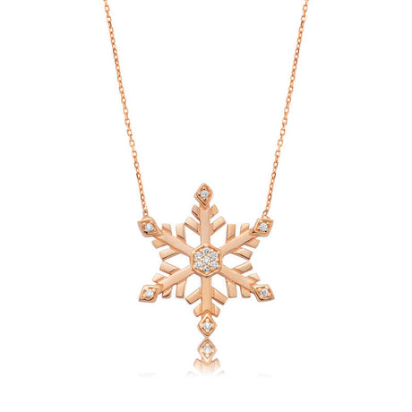 Necklace - Rose Gold-Tone Snowflake Pendant with Sparkling Zirconia