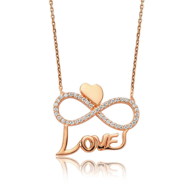 Rose Gold Plated Sterling Silver Infinity Love Heart Necklace