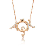 Rose Gold Plated 'ASK' Love Script Necklace - Solitaire Ring Design
