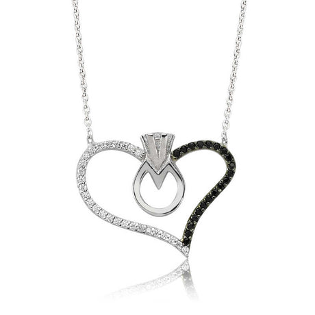 Necklace - Sterling Silver Two-Tone Heart Solitaire Ring Pendant