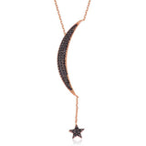 Necklace - Rose Gold Tone Black Stone Celestial Moon Star