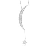 Sterling Silver - Pave Crystal Crescent Moon & Star Lariat Necklace