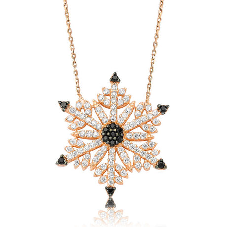Necklace - Rose Gold Plated Sterling Silver Snowflake Pendant with Zircon