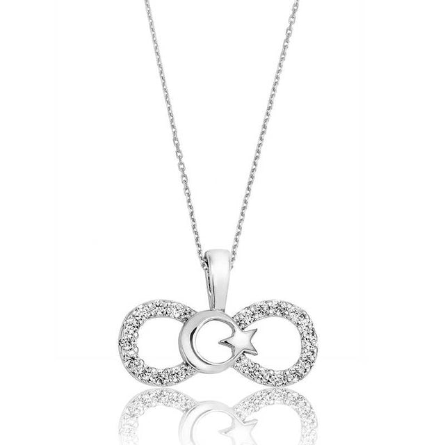 Sterling Silver Zircon Infinity Crescent Moon Star Necklace