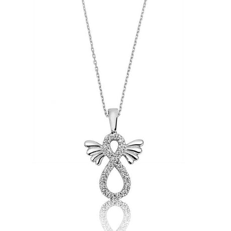 Sterling Silver Winged Infinity Necklace - Cubic Zirconia Angel Pendant