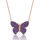 Rose Gold Tone Butterfly Necklace - Sparkling Purple Zircon Pavé Design