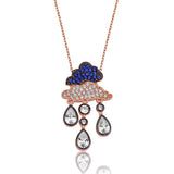 Rose Gold Plated Rain Cloud Necklace with Blue & Clear Stones