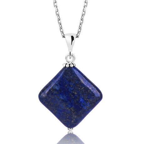 Lapis Lazuli Necklace - Sterling Silver Rhombus Pendant