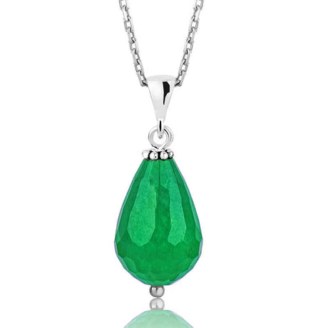 Necklace - Sterling Silver Faceted Green Jade Teardrop Pendant