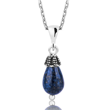 Sterling Silver Necklace - Elegant Lapis Lazuli Teardrop Pendant