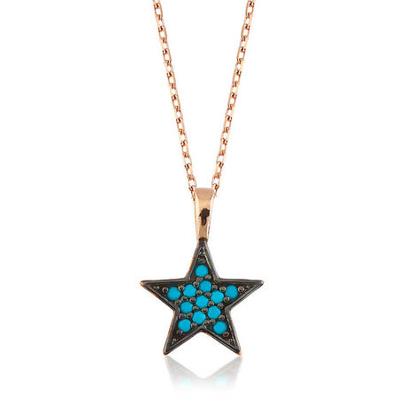 Necklace - Rose Gold-Tone & Turquoise Celestial Star Pendant