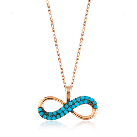 Necklace - Rose Gold-Tone Turquoise Infinity Symbol Pendant