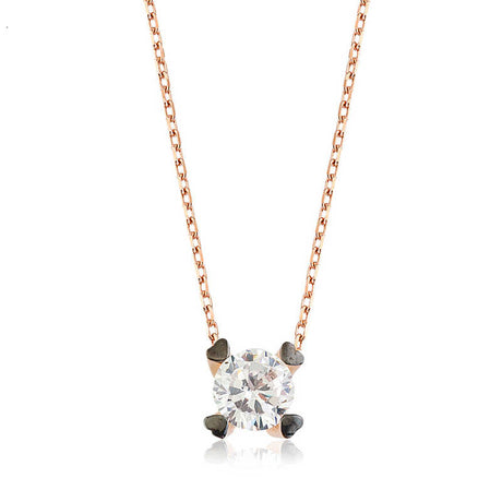 Solitaire Necklace - Rose Gold Plated Silver with Heart Prongs