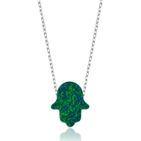 Necklace - Sterling Silver Green Opal Hamsa Hand Pendant