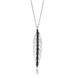 Necklace - Sterling Silver Leaf Pendant with Black Stones