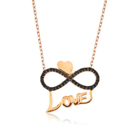 Rose Gold-Tone Heart Infinity Love Necklace with Black Stones